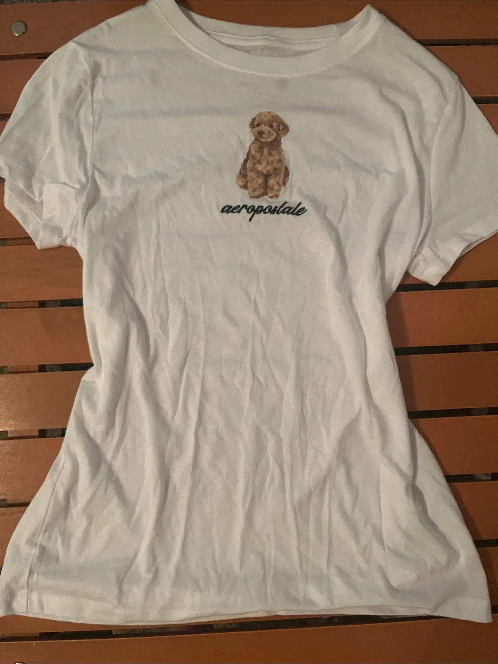 Aeropostale Classic Tee With Coquette Light Brown Puppy Motif